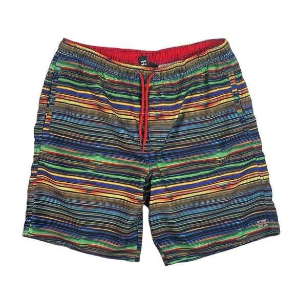 SH402 Men’s Split Trendy Striped Performance Swim Trunks L - Picture 1 of 5